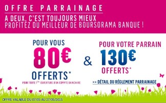 130€ offerts pour l’ouverture d’un compte Boursorama Banque via un parrain jusqu’au 27/05/2015