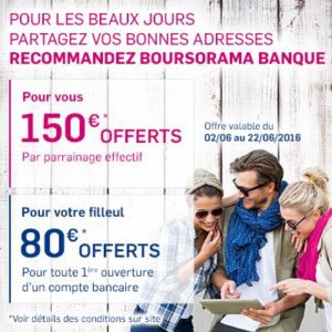 150 euros parrainage filleul boursorama banque juin 2016