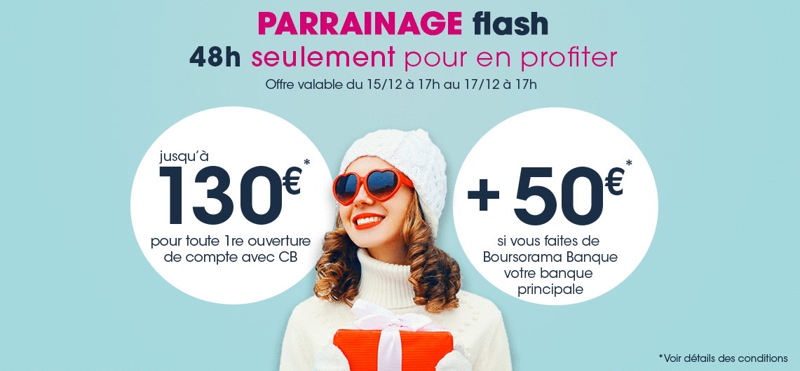 230€ offerts pour l’ouverture d’un compte Boursorama Banque via un parrain jusqu’au 17 décembre 2020