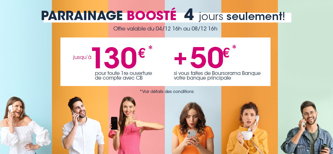 230€ offerts pour l’ouverture d’un compte Boursorama Banque via un parrain jusqu’au 8 décembre 2020