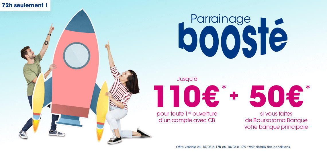 200€ offerts pour l’ouverture d’un compte Boursorama Banque via un parrain jusqu’au 18 mars 2021